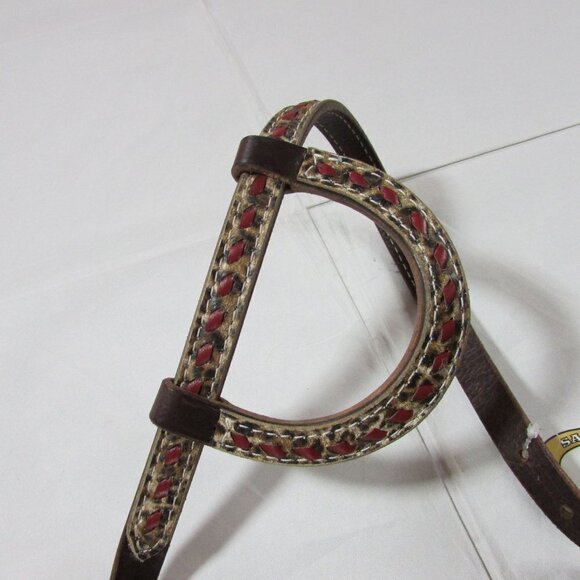 San Saba Equine Single One Ear Headstall Chocolate Cheetah w/ Red Buckstich SLE1 - Picture 2 of 3